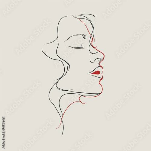 Elegant single-line portrait with flowing hair