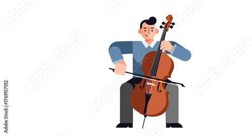A Cellist Playing Musical Instrument In A Simplified, Artistic And Creative Manner