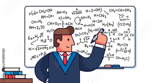 A Teacher Expertly Explains Elaborate Mathematical or Chemical Equations on a Whiteboard