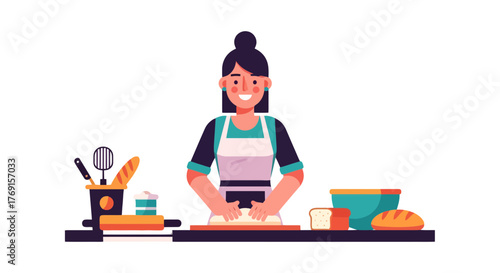 A Cheerful Baker Kneading Dough, Preparing Fresh Bread for Delicious Culinary Creations