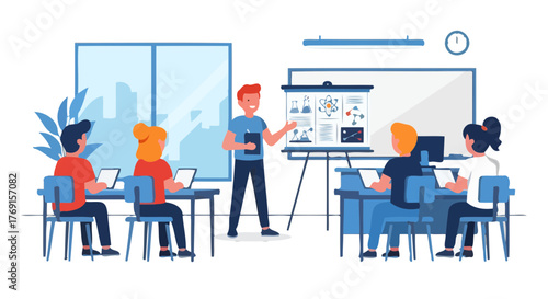 A Teacher Presenting Science Concepts To A Group Of Students In A Classroom Setting