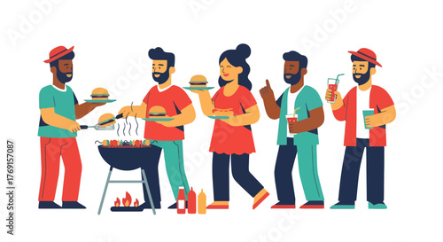 A Cheerful Gathering: Friends Enjoying a Barbecue Party Together and Smiling