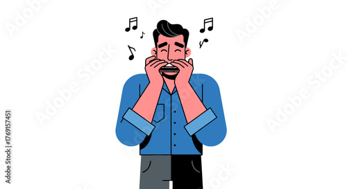 A Man Plays a Harmonica Musical Instrument Against a Solid Black Backdrop