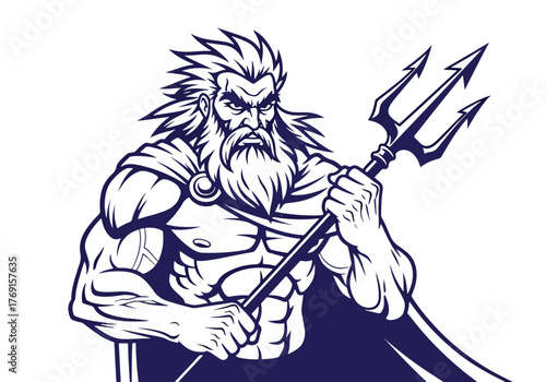 Mighty poseidon mascot with trident for gaming - Gaming logo - Gaming Mascot - esport mascot stock illustration