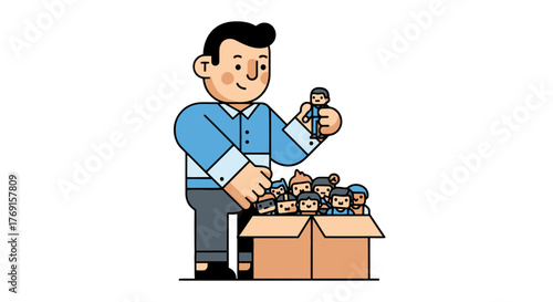 A Person Organizing Tiny Figures and Bringing Them Out of a Cardboard Box Representation