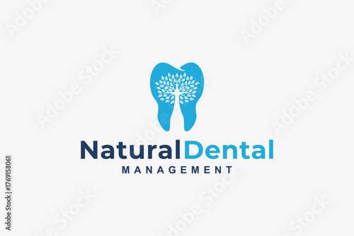 Modern dental clinic logo with blue tooth and tree symbol representing natural health care