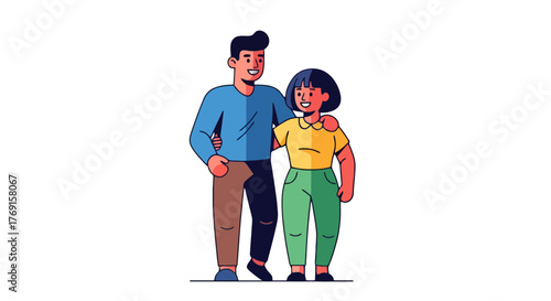 Animated Illustration Of Two Friends Expressing Affection On A Deep Black Backdrop