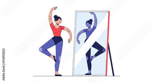 A Reflective Dancer Posing In Front Of A Mirror Demonstrating Skillful Ballet Moves