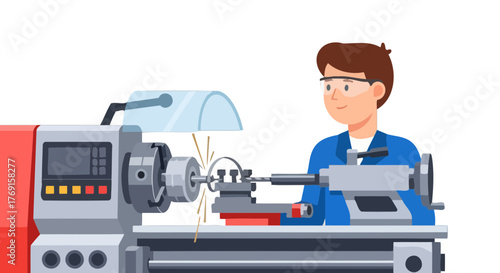 A Skilled Machinist Operating a Lathe Machine Creates Precision Parts for Industry