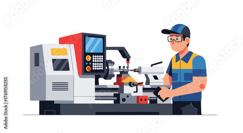 A Skilled Machinist Operating CNC Lathe With Precision And Detail