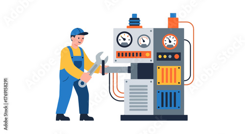 A Skilled Technician Performing Maintenance Repair On Industrial Machinery In A Workshop