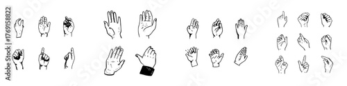 Assortment of hand gestures and non-verbal communication signs in sketch style