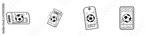 Hand drawn soccer event admission tickets and collectible cards set