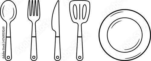 Kitchen Cutlery Line Art Set