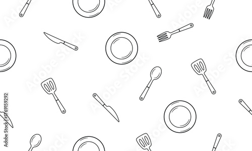Kitchen Utensil Line Pattern
