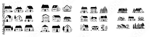 Set of simple hand drawn house and home icons