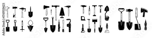 Assortment of essential hand tools for construction and gardening tasks