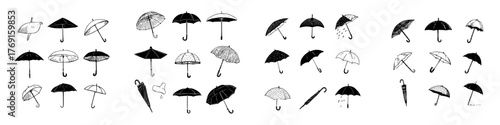 Hand drawn umbrella and parasol icons in various styles