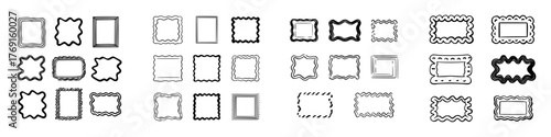 Collection of hand drawn wavy and irregular picture frames and borders