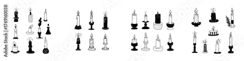 Various burning candles rendered in a simple doodle style