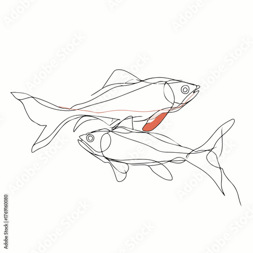 Elegant Single Line Art Fish Swimming