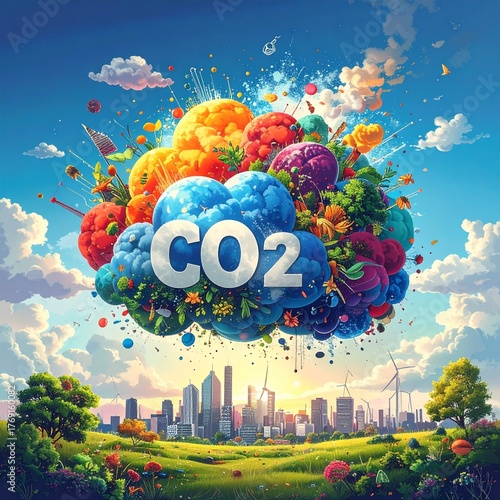 Pop Art CO2 Molecules Transforming into Eco Icons
