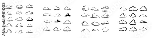Hand drawn sketch style clouds icons set for weather and sky concepts