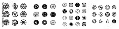 Hand drawn occult and mystical circular symbols and glyphs collection