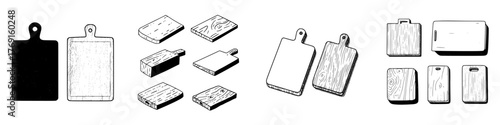 Collection of wooden cutting boards and serving platters in various styles