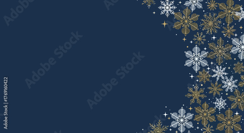 Winter Holiday Snowflakes on Navy Blue Background for Christmas, New Year Greetings
