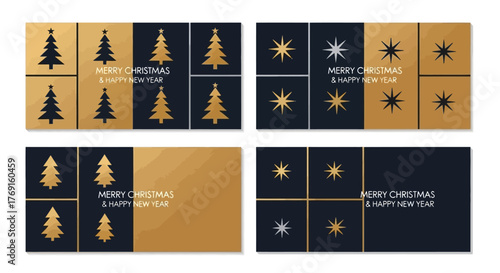 Elegant Christmas and New Year Greeting Card Designs with Gold and Navy Accents