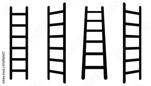 Set of Black Ladder Silhouettes – Vector Illustration of Simple Construction
 Ladders Isolated on White Background