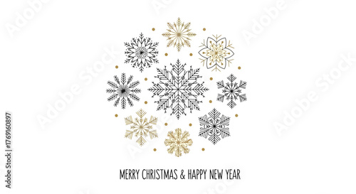 Festive Snowflake Circle A Merry Christmas and Happy New Year Greeting