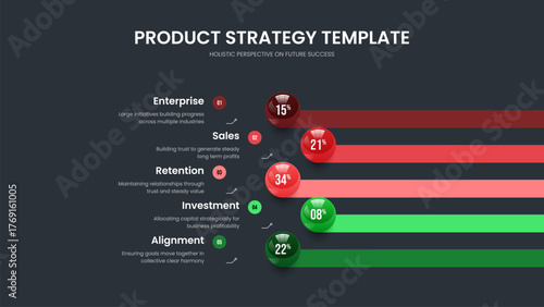 Enterprise Introduction Frame Template Vector Illustration. Simple Proposal Five Step Chart Slide Layout. Elegant Briefing 5 Option Graph Presentation Design.