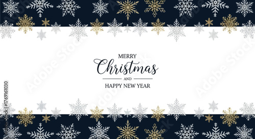 Elegant Christmas and New Year Greeting Card with Snowflake Border