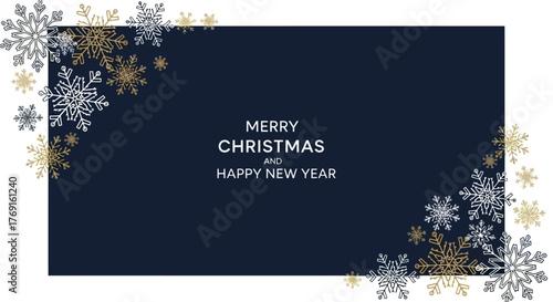 Festive Christmas and New Year Card with Snowflakes Border