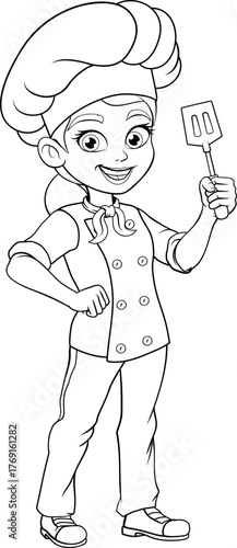 Cartoon chef woman in unifo...