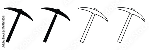 Set of Mining Pickaxe Icons — Hand Drawn Geological and Construction Tools Vector Collection