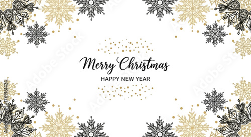 Elegant Christmas and New Year Card with Snowflakes