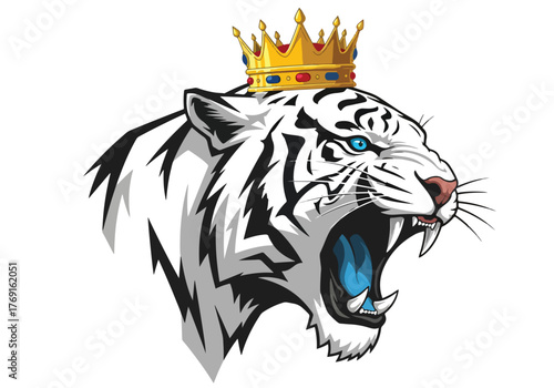 Majestic white tiger king gaming mascot fierce roar - Gaming logo - Gaming Mascot - esport mascot stock illustration