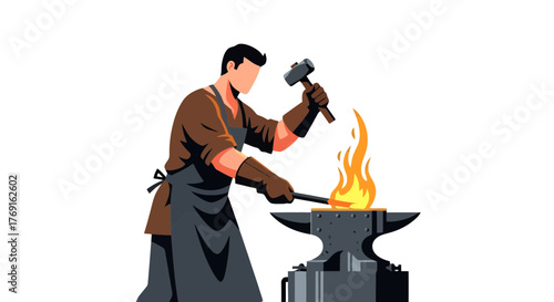 Blacksmith Hard At Work Shaping Metal In A Fiery Forge With Skill and Precision