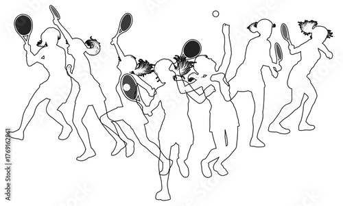 Silhouette Tennis players set. Active sports people healthy players fitness silhouettes concept.