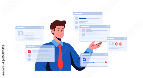 Businessman Manipulating Digital Data And Information on Various Online Platforms