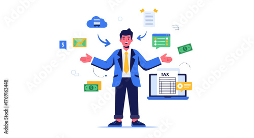 Businessman Navigating Financial Planning And Fiscal Responsibilities In Digital Landscape