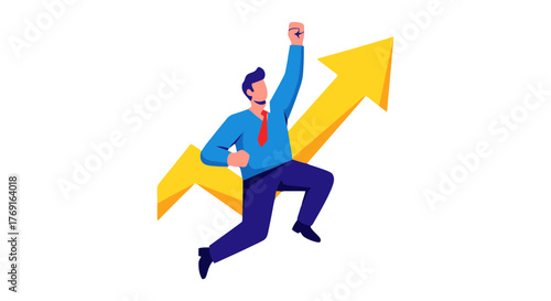 Business Leader Ascending With A Rising Arrow Illustrating Growth and Achievement