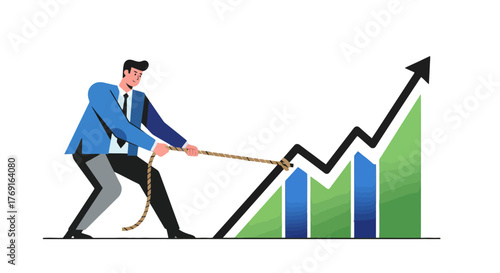 Business Leader Efforts To Increase Market Profits By Pulling The Financial Graph Line Higher