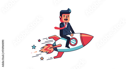Business Leader Launching A Rocket Ship Towards Success And Corporate Advancement