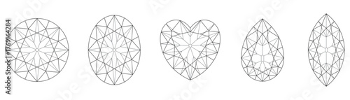 vector of cutting brilliant/round, oval, heart/love, pear and marquise diamond