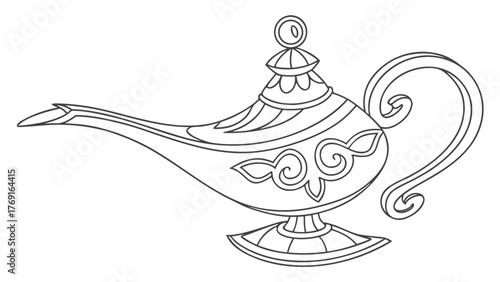 Mystical genie lamp ready for magic wishes, a symbol of ancient dreams and fantastical possibilities