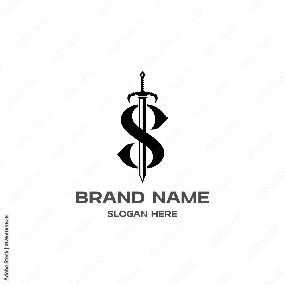 Obraz premium Letter S Sword Logo Minimalist Monogram Emblem Design